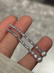 Long Pearl Drop Earrings with Zirconia Accents – Elegant Freshwater Pearl Jewelry