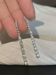 Long Pearl Drop Earrings with Zirconia Accents – Elegant Freshwater Pearl Jewelry